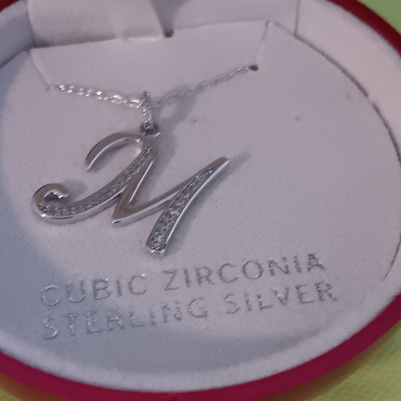 Sterling Silver & CZ Initial "M" Necklace NWT - Picture 1 of 3
